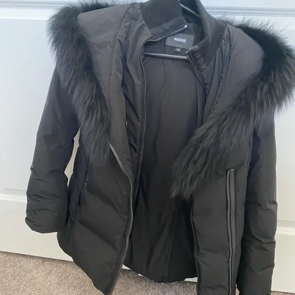 Black Fur Mackage Trim Down Coat